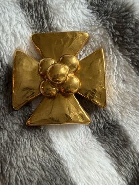 Yves Saint Laurent Gold Floral Cross Brooch
